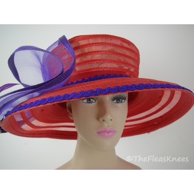 ASCOT DERBY HAT Red & Purple Fancy Wide Brim SUNDAY CHURCH Garden Party  eb-96810888